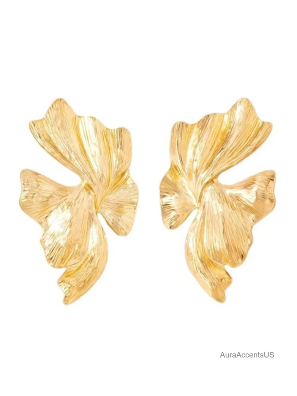 18K Gold Plated Flower Earrings for Women, Large Statement Stud Earrings,